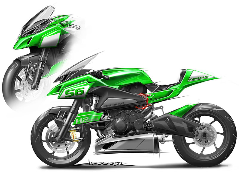 Kawasaki H2 56. Σκίτσα της νέας Supercharged μοτοσυκλέτας